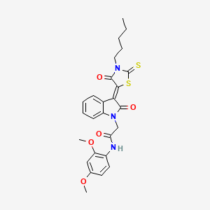 molecular formula C26H27N3O5S2 B12004162 N-(2,4-dimethoxyphenyl)-2-[(3Z)-2-oxo-3-(4-oxo-3-pentyl-2-thioxo-1,3-thiazolidin-5-ylidene)-2,3-dihydro-1H-indol-1-yl]acetamide CAS No. 617694-91-4