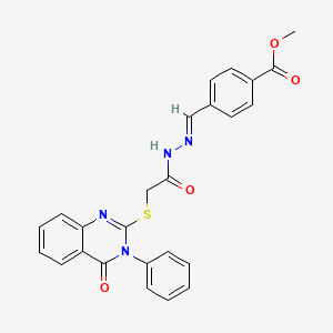 molecular formula C25H20N4O4S B12004174 methyl 4-[(E)-(2-{[(4-oxo-3-phenyl-3,4-dihydroquinazolin-2-yl)sulfanyl]acetyl}hydrazinylidene)methyl]benzoate 
