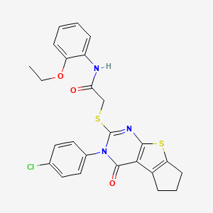 molecular formula C25H22ClN3O3S2 B12004207 2-{[3-(4-chlorophenyl)-4-oxo-3,5,6,7-tetrahydro-4H-cyclopenta[4,5]thieno[2,3-d]pyrimidin-2-yl]sulfanyl}-N-(2-ethoxyphenyl)acetamide 