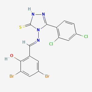 molecular formula C15H8Br2Cl2N4OS B12004304 2,4-dibromo-6-((E)-{[3-(2,4-dichlorophenyl)-5-mercapto-4H-1,2,4-triazol-4-yl]imino}methyl)phenol 