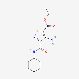molecular formula C13H19N3O3S B1200435 4-Amino-3-cyclohexylcarbamoyl-isothiazole-5-carboxylic acid ethyl ester 