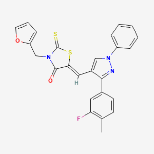 molecular formula C25H18FN3O2S2 B12004372 (5Z)-5-{[3-(3-Fluoro-4-methylphenyl)-1-phenyl-1H-pyrazol-4-YL]methylene}-3-(2-furylmethyl)-2-thioxo-1,3-thiazolidin-4-one CAS No. 623936-05-0