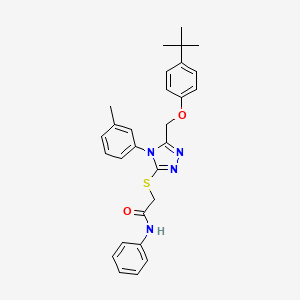 molecular formula C28H30N4O2S B12004386 2-({5-[(4-tert-butylphenoxy)methyl]-4-(3-methylphenyl)-4H-1,2,4-triazol-3-yl}sulfanyl)-N-phenylacetamide CAS No. 538337-78-9