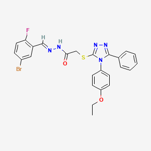 molecular formula C25H21BrFN5O2S B12004422 N'-[(E)-(5-bromo-2-fluorophenyl)methylidene]-2-{[4-(4-ethoxyphenyl)-5-phenyl-4H-1,2,4-triazol-3-yl]sulfanyl}acetohydrazide 