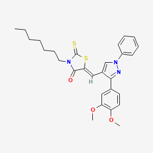 molecular formula C28H31N3O3S2 B12004662 (5Z)-5-{[3-(3,4-dimethoxyphenyl)-1-phenyl-1H-pyrazol-4-yl]methylene}-3-heptyl-2-thioxo-1,3-thiazolidin-4-one CAS No. 623935-88-6