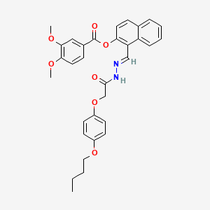 molecular formula C32H32N2O7 B12004677 1-(2-((4-Butoxyphenoxy)acetyl)carbohydrazonoyl)-2-naphthyl 3,4-dimethoxybenzoate CAS No. 765298-53-1