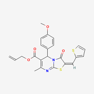 molecular formula C23H20N2O4S2 B12004753 Allyl (2E)-5-(4-methoxyphenyl)-7-methyl-3-oxo-2-(2-thienylmethylene)-2,3-dihydro-5H-[1,3]thiazolo[3,2-A]pyrimidine-6-carboxylate 