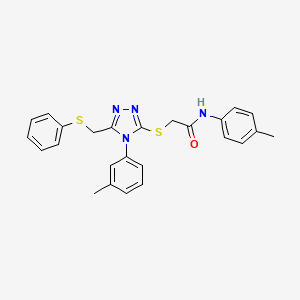 molecular formula C25H24N4OS2 B12005298 N-(4-methylphenyl)-2-({4-(3-methylphenyl)-5-[(phenylsulfanyl)methyl]-4H-1,2,4-triazol-3-yl}sulfanyl)acetamide CAS No. 538337-58-5