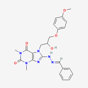 molecular formula C24H26N6O5 B12005382 (E)-8-(2-benzylidenehydrazinyl)-7-(2-hydroxy-3-(4-methoxyphenoxy)propyl)-1,3-dimethyl-1H-purine-2,6(3H,7H)-dione 