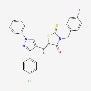 molecular formula C26H17ClFN3OS2 B12005497 (5Z)-5-{[3-(4-Chlorophenyl)-1-phenyl-1H-pyrazol-4-YL]methylene}-3-(4-fluorobenzyl)-2-thioxo-1,3-thiazolidin-4-one CAS No. 623936-01-6
