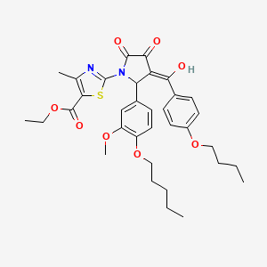 molecular formula C34H40N2O8S B12005839 ethyl 2-{3-(4-butoxybenzoyl)-4-hydroxy-2-[3-methoxy-4-(pentyloxy)phenyl]-5-oxo-2,5-dihydro-1H-pyrrol-1-yl}-4-methyl-1,3-thiazole-5-carboxylate 