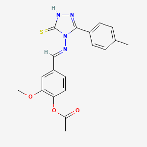 molecular formula C19H18N4O3S B12006275 4-((E)-{[3-mercapto-5-(4-methylphenyl)-4H-1,2,4-triazol-4-yl]imino}methyl)-2-methoxyphenyl acetate 