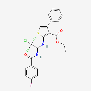 molecular formula C22H18Cl3FN2O3S B12006389 Ethyl 4-phenyl-2-({2,2,2-trichloro-1-[(4-fluorobenzoyl)amino]ethyl}amino)-3-thiophenecarboxylate 