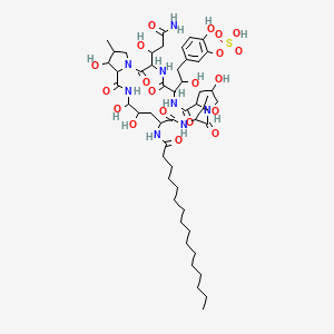 [5-[2-[3-(3-Amino-1-hydroxy-3-oxopropyl)-18-(hexadecanoylamino)-11,20,21,25-tetrahydroxy-15-(1-hydroxyethyl)-26-methyl-2,5,8,14,17,23-hexaoxo-1,4,7,13,16,22-hexazatricyclo[22.3.0.09,13]heptacosan-6-yl]-2-hydroxyethyl]-2-hydroxyphenyl] hydrogen sulfate