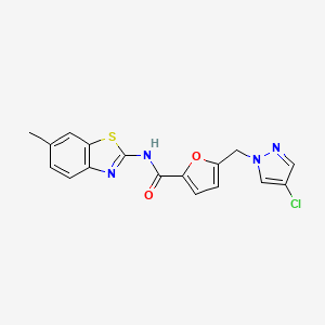 molecular formula C17H13ClN4O2S B1200663 5-[(4-chloro-1-pyrazolyl)methyl]-N-(6-methyl-1,3-benzothiazol-2-yl)-2-furancarboxamide 