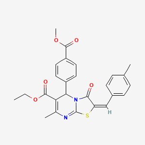 molecular formula C26H24N2O5S B12006973 ethyl (2E)-5-[4-(methoxycarbonyl)phenyl]-7-methyl-2-(4-methylbenzylidene)-3-oxo-2,3-dihydro-5H-[1,3]thiazolo[3,2-a]pyrimidine-6-carboxylate 
