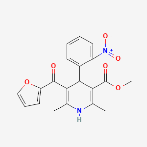 molecular formula C20H18N2O6 B1200702 3-(2-Furoyl)-5-methoxycarbonyl-2,6-dimethyl-4-(2-nitrophenyl)-1,4-dihydropyridine CAS No. 94985-29-2