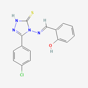 molecular formula C15H11ClN4OS B12007066 2-((E)-{[3-(4-chlorophenyl)-5-mercapto-4H-1,2,4-triazol-4-yl]imino}methyl)phenol 