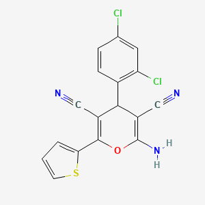 molecular formula C17H9Cl2N3OS B12007381 2-amino-4-(2,4-dichlorophenyl)-6-(thiophen-2-yl)-4H-pyran-3,5-dicarbonitrile 