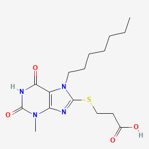 molecular formula C16H24N4O4S B12007663 3-[(7-heptyl-3-methyl-2,6-dioxo-2,3,6,7-tetrahydro-1H-purin-8-yl)sulfanyl]propanoic acid 
