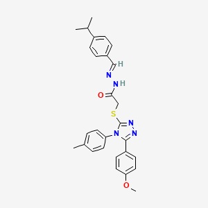 molecular formula C28H29N5O2S B12007671 2-{[5-(4-methoxyphenyl)-4-(4-methylphenyl)-4H-1,2,4-triazol-3-yl]sulfanyl}-N'-{(E)-[4-(propan-2-yl)phenyl]methylidene}acetohydrazide 