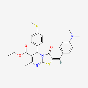 molecular formula C26H27N3O3S2 B12007992 Ethyl 2-(4-(dimethylamino)benzylidene)-7-methyl-5-(4-(methylthio)phenyl)-3-oxo-3,5-dihydro-2H-thiazolo[3,2-a]pyrimidine-6-carboxylate CAS No. 351516-96-6