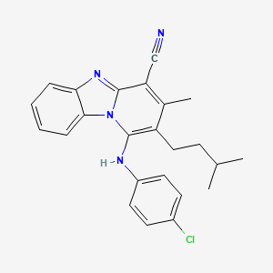 molecular formula C24H23ClN4 B12007998 1-[(4-Chlorophenyl)amino]-3-methyl-2-(3-methylbutyl)pyrido[1,2-a]benzimidazole-4-carbonitrile 
