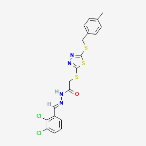 molecular formula C19H16Cl2N4OS3 B12008128 N'-[(E)-(2,3-dichlorophenyl)methylidene]-2-({5-[(4-methylbenzyl)sulfanyl]-1,3,4-thiadiazol-2-yl}sulfanyl)acetohydrazide 