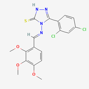 molecular formula C18H16Cl2N4O3S B12008161 5-(2,4-dichlorophenyl)-4-{[(E)-(2,3,4-trimethoxyphenyl)methylidene]amino}-4H-1,2,4-triazol-3-yl hydrosulfide 