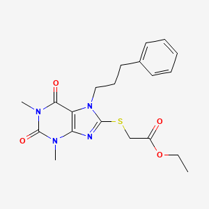 molecular formula C20H24N4O4S B12008197 ethyl {[1,3-dimethyl-2,6-dioxo-7-(3-phenylpropyl)-2,3,6,7-tetrahydro-1H-purin-8-yl]sulfanyl}acetate 