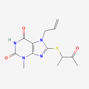 molecular formula C13H16N4O3S B12008396 7-Allyl-3-methyl-8-((1-methyl-2-oxopropyl)thio)-3,7-dihydro-1H-purine-2,6-dione 