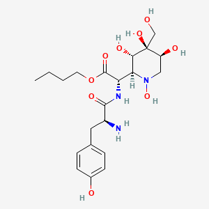 molecular formula C21H33N3O9 B1200843 [2-Amino-3-(4-hydroxy-phenyl)-propionylamino]-(1,3,4,5-tetrahydroxy-4-hydroxymethyl-piperidin-2-YL)-acetic acid butyl ester 