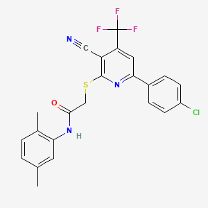 molecular formula C23H17ClF3N3OS B12008599 2-{[6-(4-chlorophenyl)-3-cyano-4-(trifluoromethyl)-2-pyridinyl]sulfanyl}-N-(2,5-dimethylphenyl)acetamide CAS No. 617697-49-1