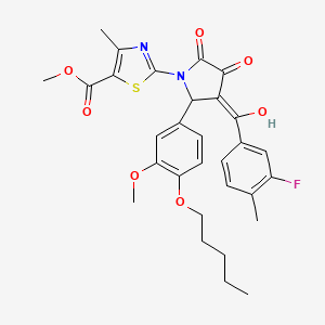 molecular formula C30H31FN2O7S B12008777 Methyl 2-{3-(3-fluoro-4-methylbenzoyl)-4-hydroxy-2-[3-methoxy-4-(pentyloxy)phenyl]-5-oxo-2,5-dihydro-1H-pyrrol-1-YL}-4-methyl-1,3-thiazole-5-carboxylate 