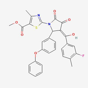 molecular formula C30H23FN2O6S B12009080 Methyl 2-[3-(3-fluoro-4-methylbenzoyl)-4-hydroxy-5-oxo-2-(3-phenoxyphenyl)-2,5-dihydro-1H-pyrrol-1-YL]-4-methyl-1,3-thiazole-5-carboxylate 
