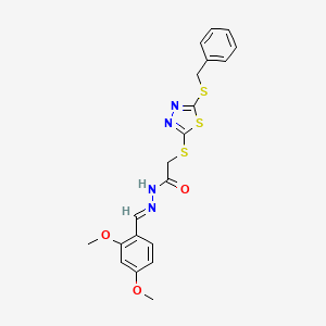molecular formula C20H20N4O3S3 B12009178 2-{[5-(benzylsulfanyl)-1,3,4-thiadiazol-2-yl]sulfanyl}-N'-[(E)-(2,4-dimethoxyphenyl)methylidene]acetohydrazide 
