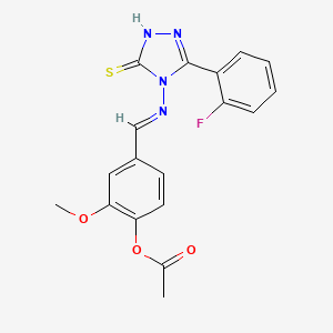 molecular formula C18H15FN4O3S B12009348 4-(((3-(2-Fluorophenyl)-5-thioxo-1H-1,2,4-triazol-4(5H)-yl)imino)methyl)-2-methoxyphenyl acetate CAS No. 575469-95-3