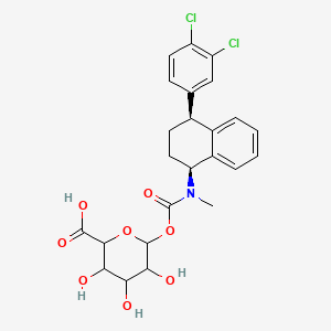 molecular formula C24H25Cl2NO8 B1200948 1-O-{[4-(3,4-Dichlorophenyl)-1,2,3,4-tetrahydronaphthalen-1-yl](methyl)carbamoyl}hexopyranuronic acid 
