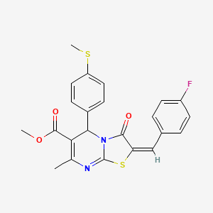 molecular formula C23H19FN2O3S2 B12009892 Methyl 2-(4-fluorobenzylidene)-7-methyl-5-(4-(methylthio)phenyl)-3-oxo-3,5-dihydro-2H-thiazolo[3,2-a]pyrimidine-6-carboxylate CAS No. 612077-14-2