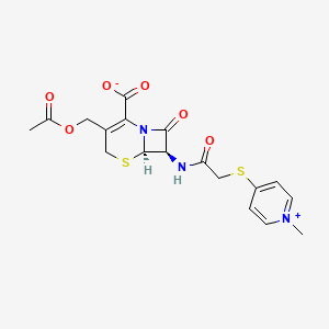 Pyridinium, 4-((2-((3-((acetyloxy)methyl)-2-carboxy-8-oxo-5-thia-1-azabicyclo(4.2.0)oct-2-en-7-yl)amino)-2-oxoethyl)thio)-1-methyl-, hydroxide, inner salt, (6R-trans)-