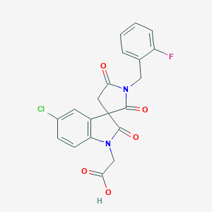molecular formula C20H14ClFN2O5 B120103 5-chloro-1'-[(2-fluorophenyl)methyl]-2,2',5'-trioxo-spiro[3H-indole-3,3'-pyrrolidine-1(2H)-acetic acid CAS No. 916046-55-4