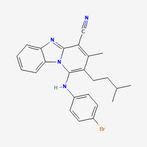 molecular formula C24H23BrN4 B12010304 1-[(4-Bromophenyl)amino]-3-methyl-2-(3-methylbutyl)pyrido[1,2-a]benzimidazole-4-carbonitrile 