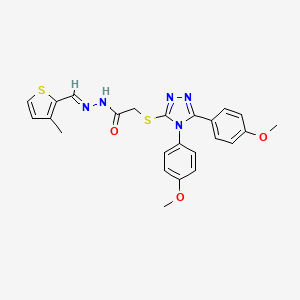 molecular formula C24H23N5O3S2 B12010333 2-{[4,5-bis(4-methoxyphenyl)-4H-1,2,4-triazol-3-yl]sulfanyl}-N'-[(E)-(3-methylthiophen-2-yl)methylidene]acetohydrazide 