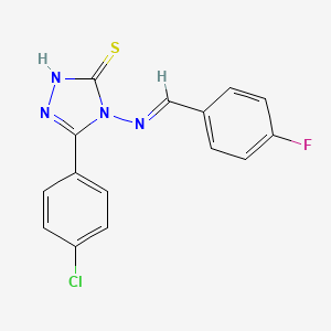 molecular formula C15H10ClFN4S B12010352 5-(4-chlorophenyl)-4-{[(E)-(4-fluorophenyl)methylidene]amino}-4H-1,2,4-triazol-3-yl hydrosulfide 