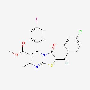 molecular formula C22H16ClFN2O3S B12010355 methyl (2E)-2-(4-chlorobenzylidene)-5-(4-fluorophenyl)-7-methyl-3-oxo-2,3-dihydro-5H-[1,3]thiazolo[3,2-a]pyrimidine-6-carboxylate 