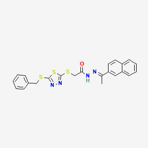 molecular formula C23H20N4OS3 B12010395 2-{[5-(benzylsulfanyl)-1,3,4-thiadiazol-2-yl]sulfanyl}-N'-[(E)-1-(2-naphthyl)ethylidene]acetohydrazide 