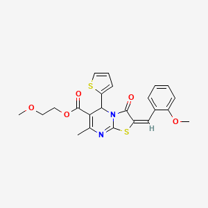 molecular formula C23H22N2O5S2 B12010417 2-Methoxyethyl 2-(2-methoxybenzylidene)-7-methyl-3-oxo-5-(thiophen-2-yl)-3,5-dihydro-2H-thiazolo[3,2-a]pyrimidine-6-carboxylate CAS No. 617698-61-0