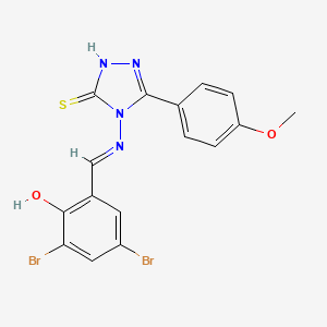 molecular formula C16H12Br2N4O2S B12010418 4-{[(E)-(3,5-dibromo-2-hydroxyphenyl)methylidene]amino}-5-(4-methoxyphenyl)-2,4-dihydro-3H-1,2,4-triazole-3-thione 