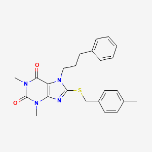 molecular formula C24H26N4O2S B12010622 1,3-Dimethyl-8-[(4-methylphenyl)methylsulfanyl]-7-(3-phenylpropyl)purine-2,6-dione 