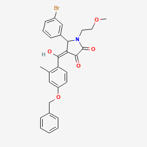 molecular formula C28H26BrNO5 B12010669 (4E)-4-{[4-(benzyloxy)-2-methylphenyl](hydroxy)methylidene}-5-(3-bromophenyl)-1-(2-methoxyethyl)pyrrolidine-2,3-dione 